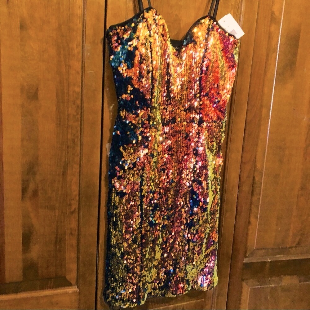 Oil Slick Multicolor Sequined Dress, Midnight Doll, NWT, Size 1